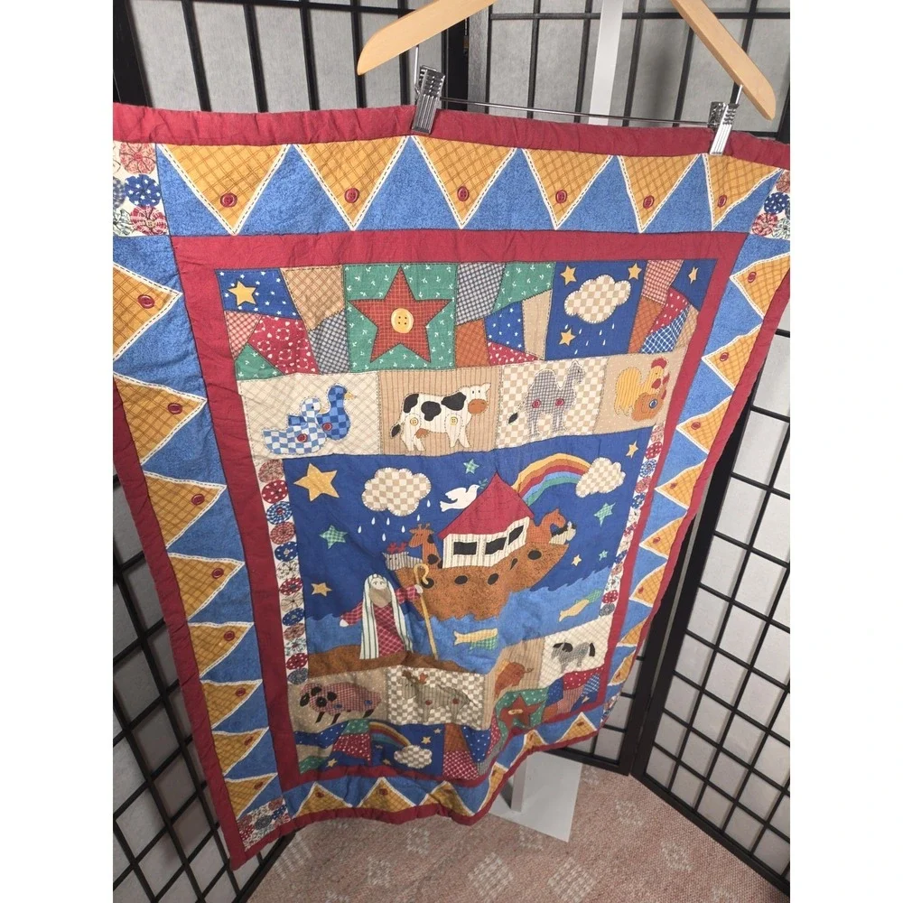 Noahs Ark Baby Blanket Quilt Wall Hanging Animal Colorful 41x32